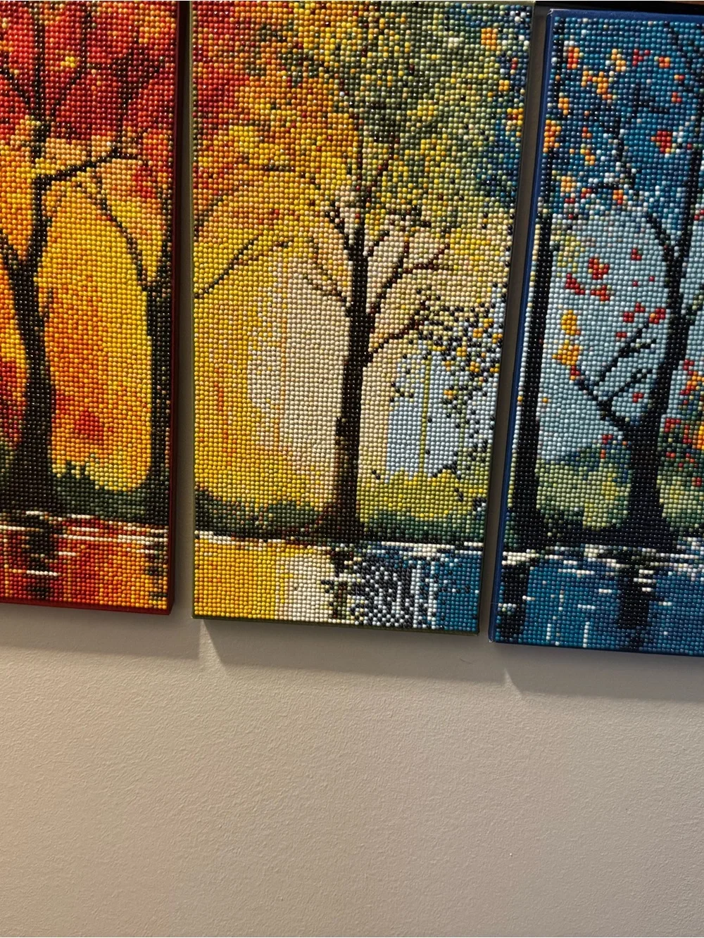 Three-Panel Beaded Tree Art - Multi-Color Landscape